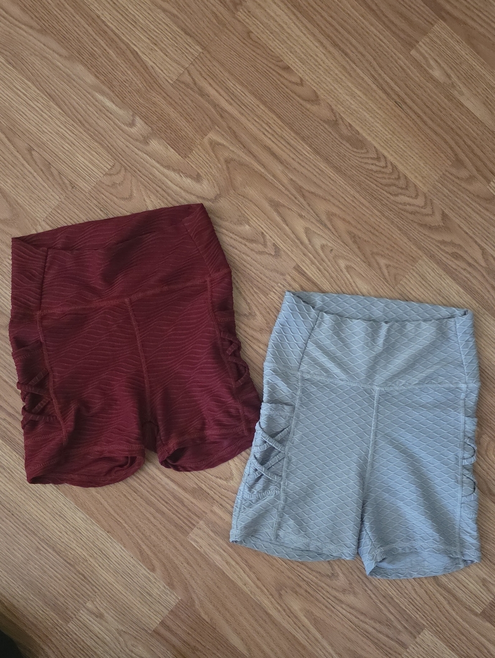 Women’s High-Waist Workout Shorts - Burgundy and Light Gray